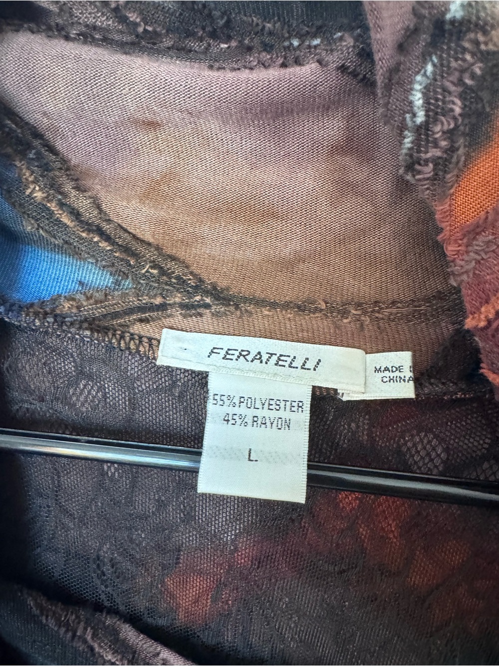 Feratelli Cowl Neck Patchwork-Style Long Sleeve Top artistic boho lagenlook - Picture 2 of 4